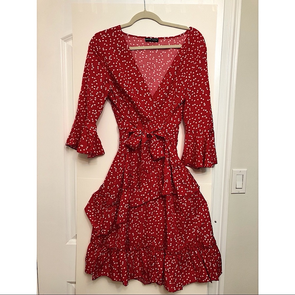 Red Heart wrap Dress shein